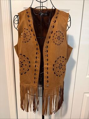 Stylish Brown Suede Fringe Vest -